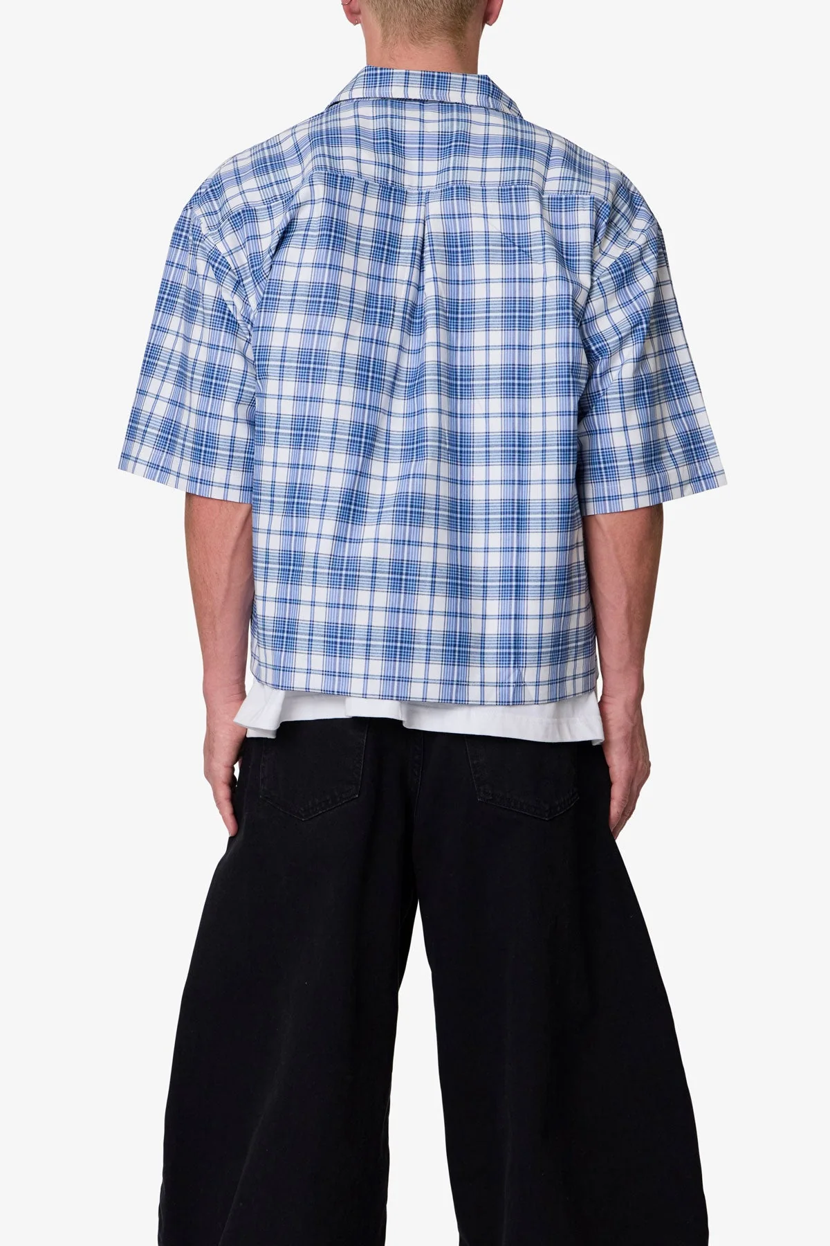 Crop Flannel S/S Shirt - Blue - Image 5