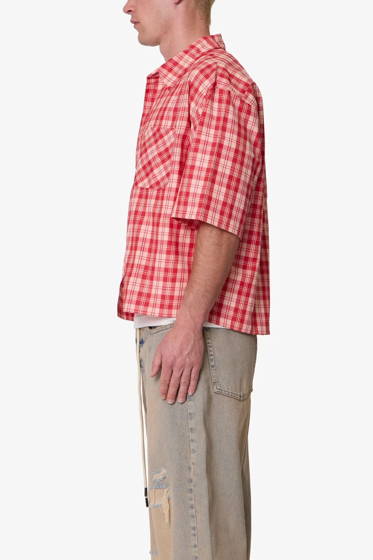 Crop Flannel S/S Shirt - Red - Image 4