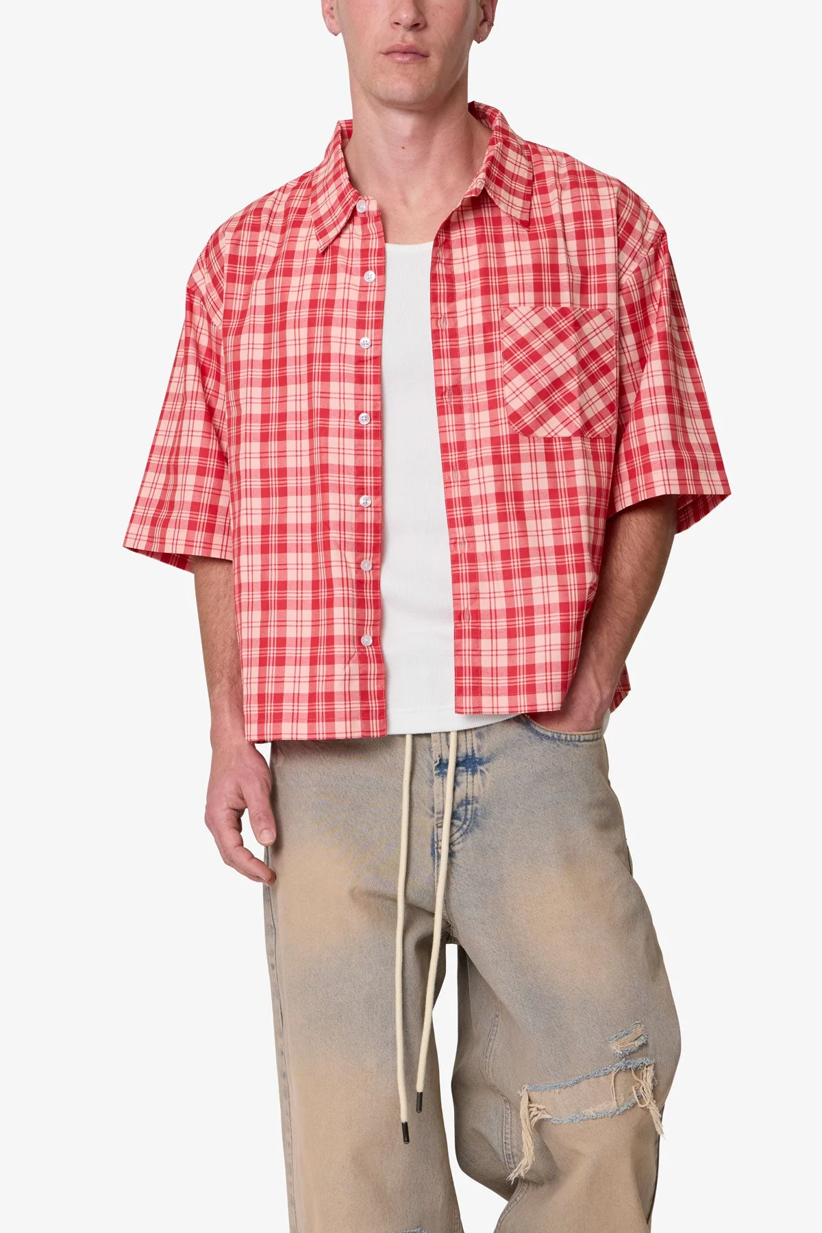 Crop Flannel S/S Shirt - Red - Image 6