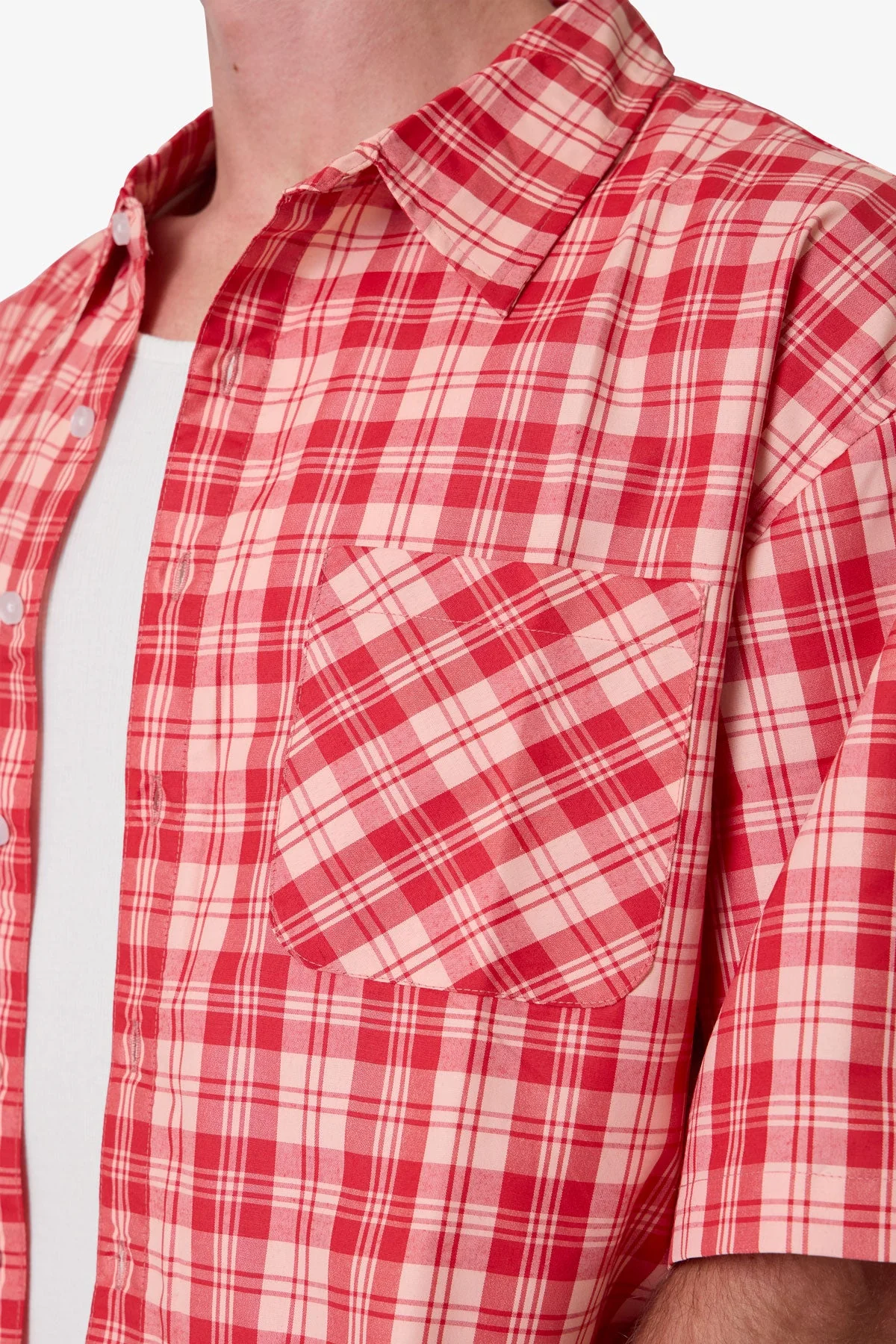 Crop Flannel S/S Shirt - Red - Image 7