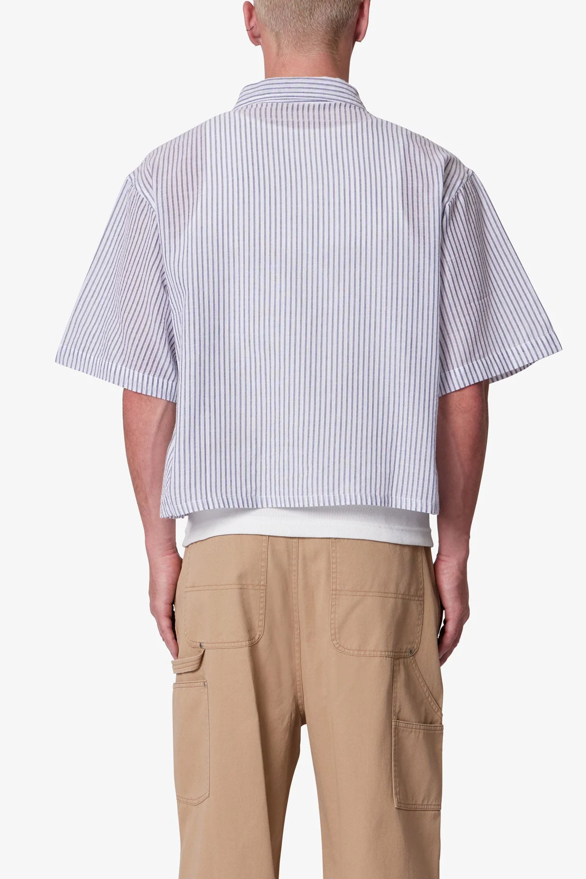 Cropped Boxy Striped S/S Shirt - Blue - Image 5
