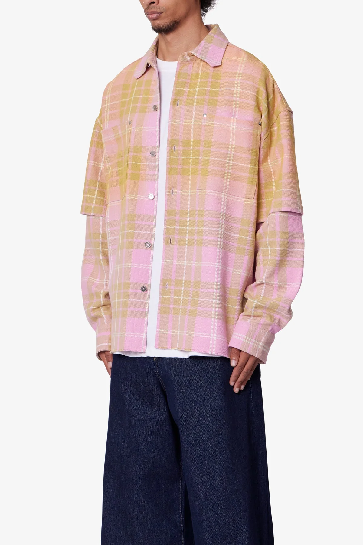 Dip Fade Flannel Shirt - Pink - Image 3