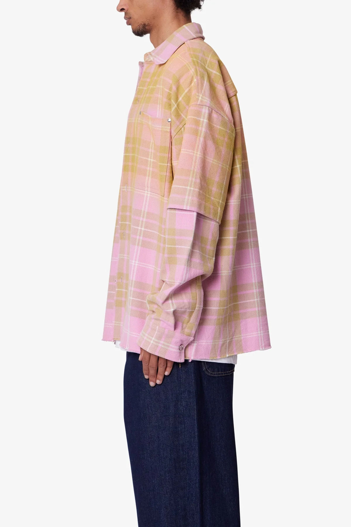 Dip Fade Flannel Shirt - Pink - Image 4