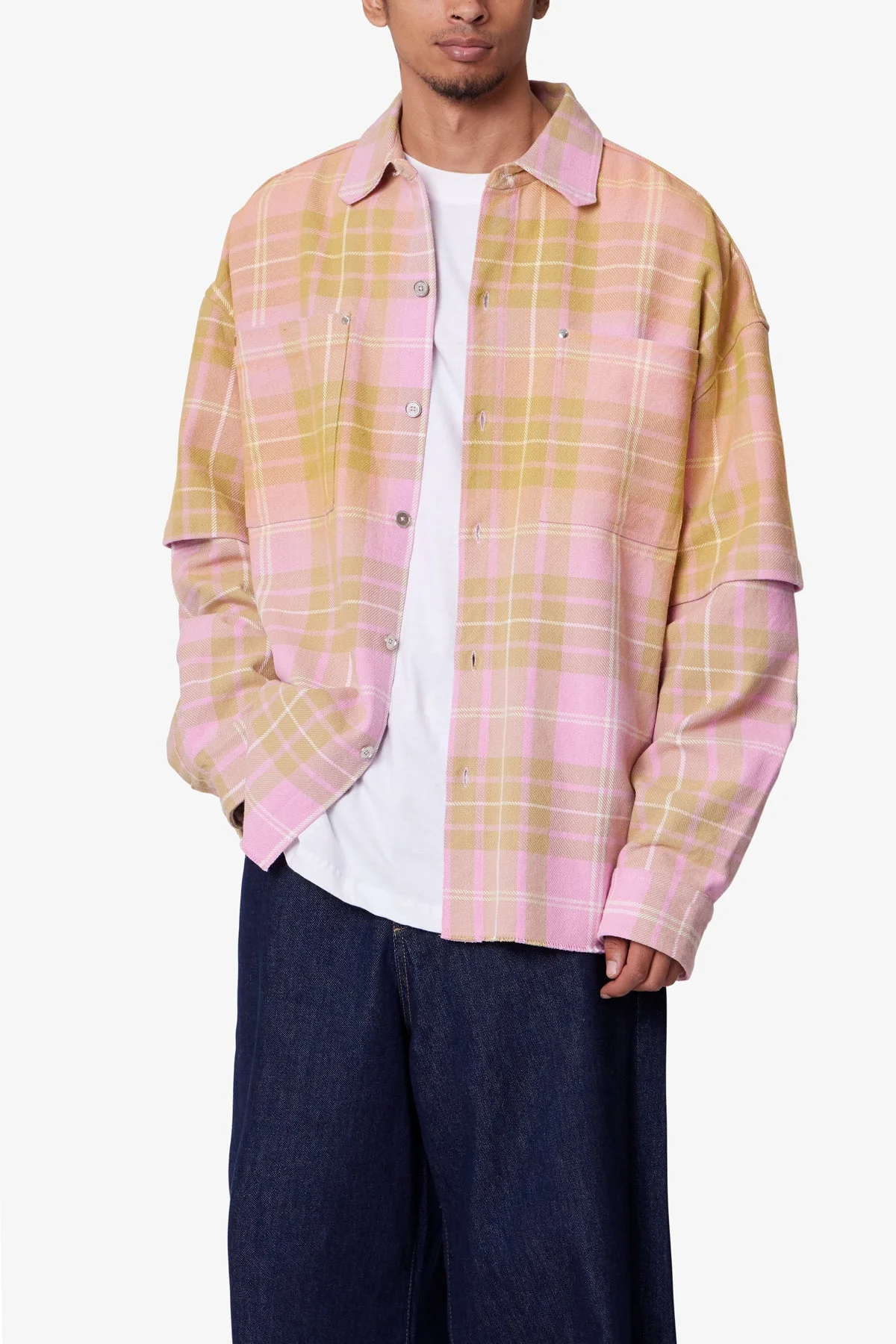Dip Fade Flannel Shirt - Pink - Image 7