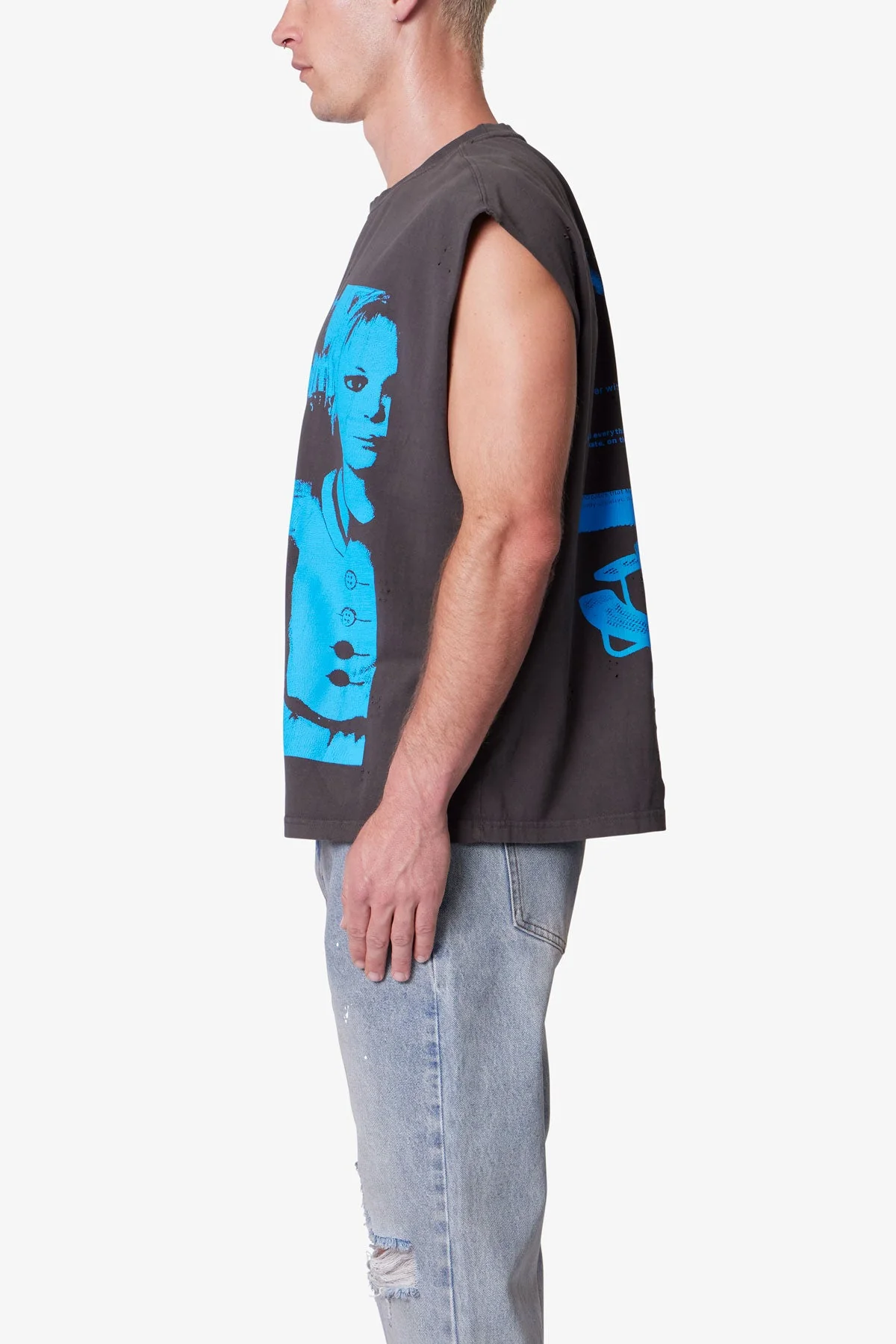 Distressed Sleeveless Tank - Washed Black - Image 4