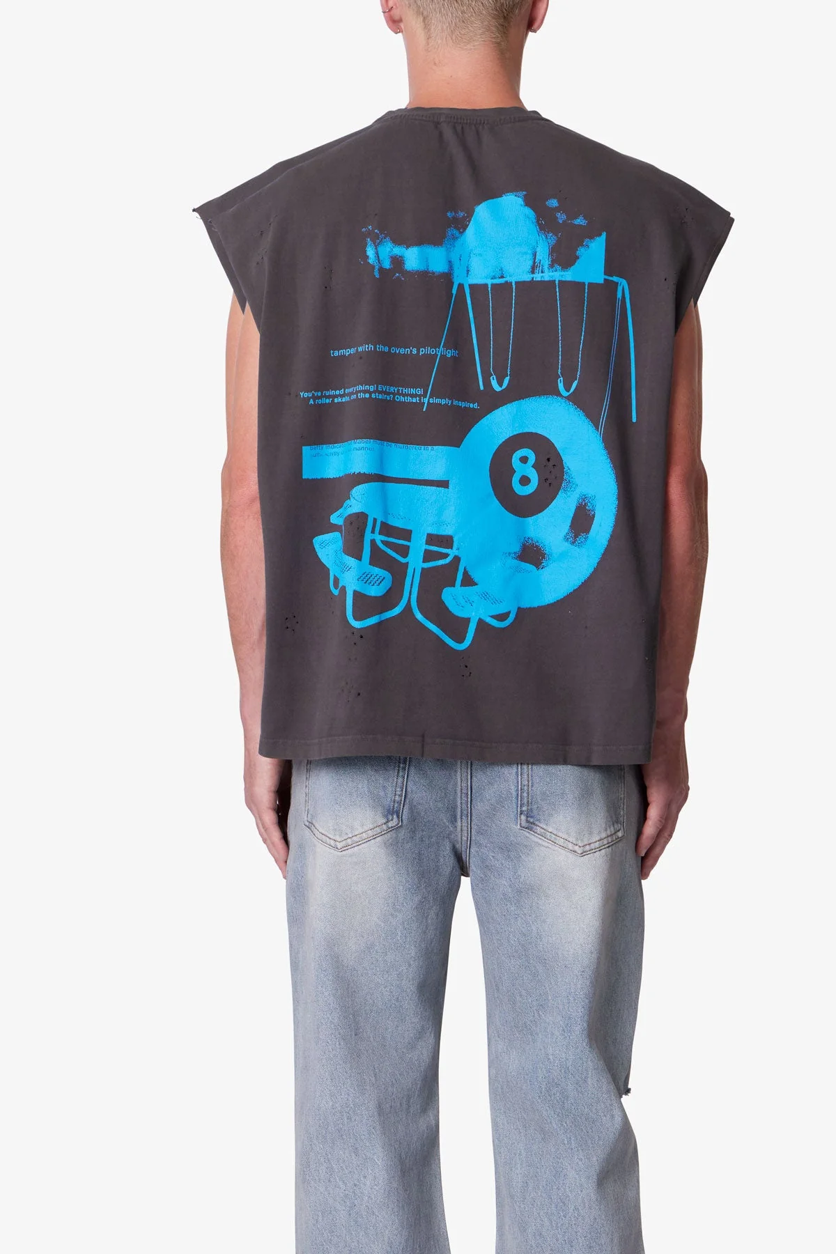 Distressed Sleeveless Tank - Washed Black - Image 5