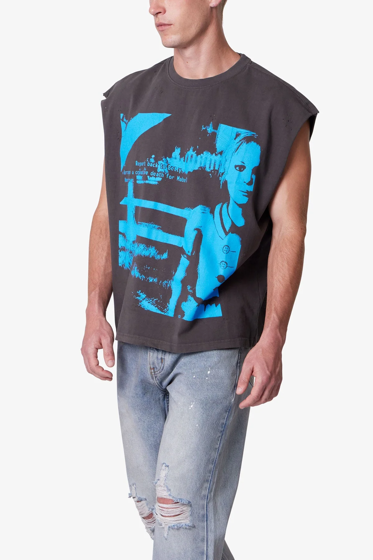 Distressed Sleeveless Tank - Washed Black - Image 6