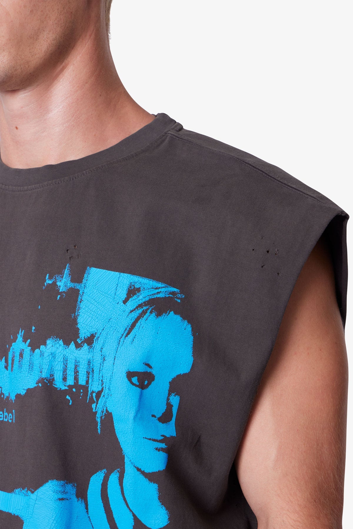 Distressed Sleeveless Tank - Washed Black - Image 7