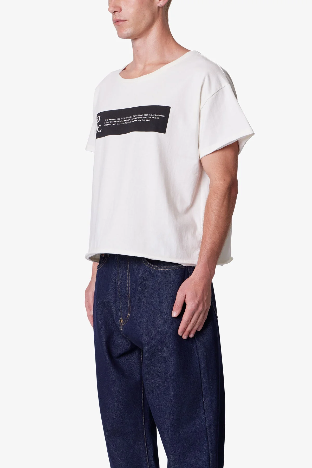 Distressed Wide Neck Tee - Antique White - Image 3