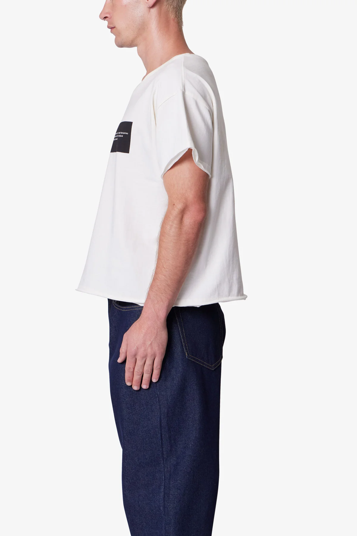 Distressed Wide Neck Tee - Antique White - Image 4