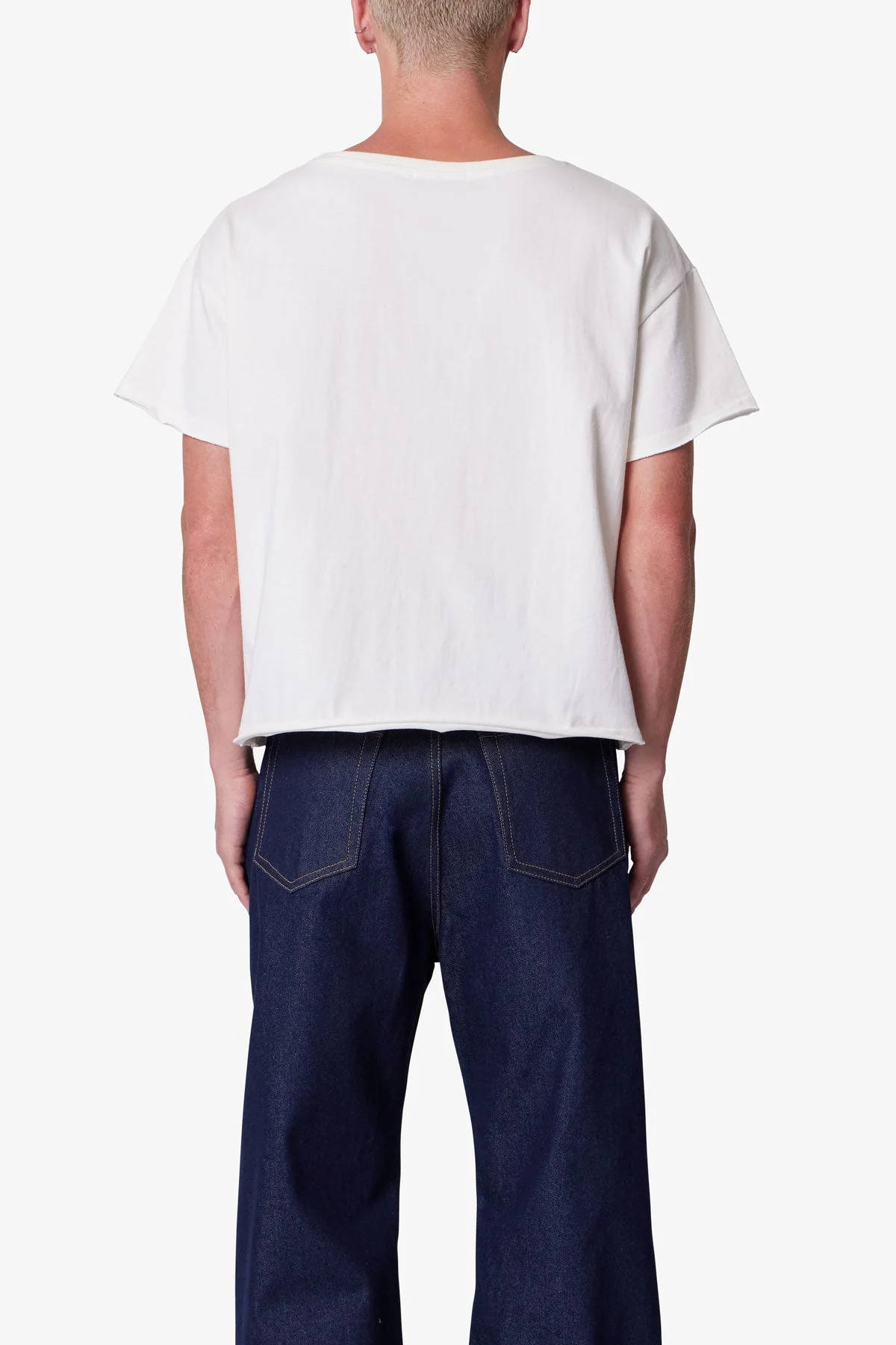 Distressed Wide Neck Tee - Antique White - Image 5