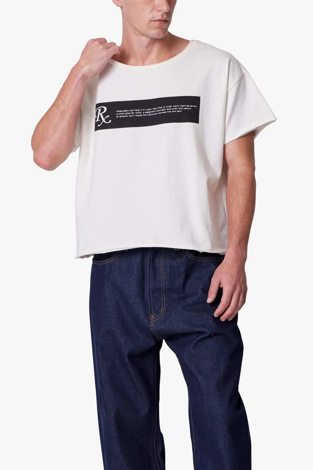 Distressed Wide Neck Tee - Antique White - Image 6