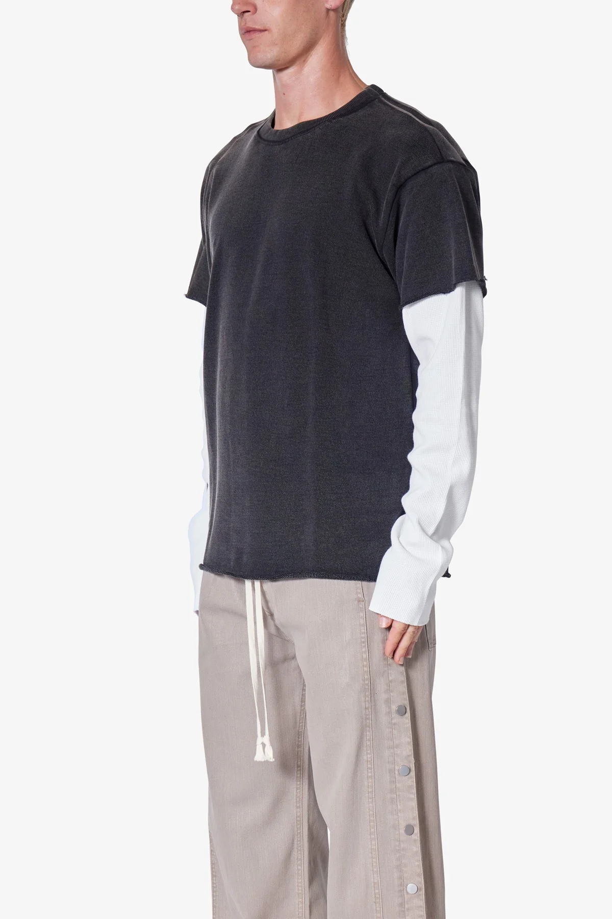 French Terry Double Layer Thermal L/S Tee - Washed Black - Image 3