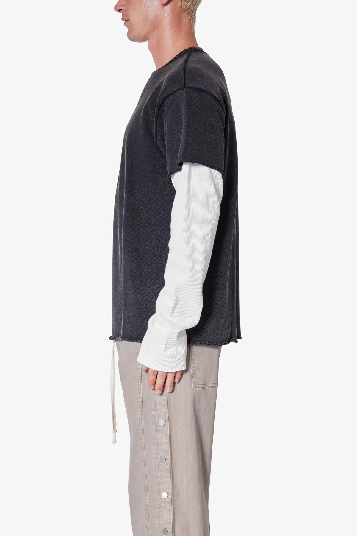 French Terry Double Layer Thermal L/S Tee - Washed Black - Image 4