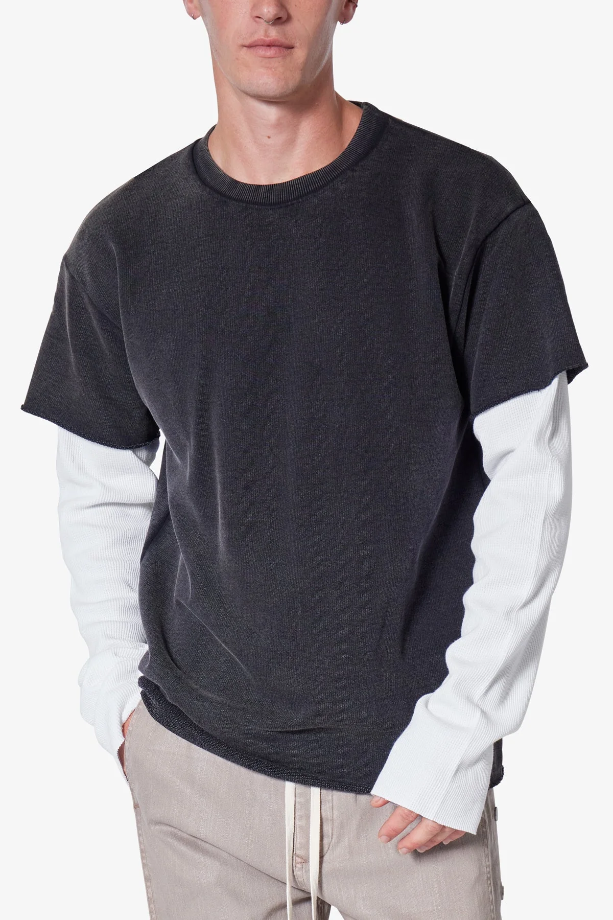French Terry Double Layer Thermal L/S Tee - Washed Black - Image 6