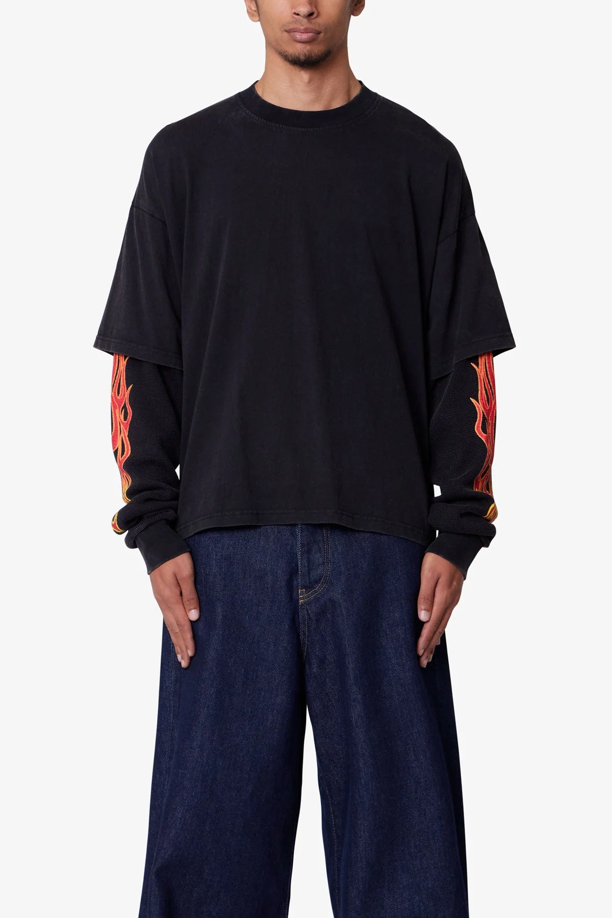 Double Layer Thermal Sleeve Tee - Washed Black - Image 3