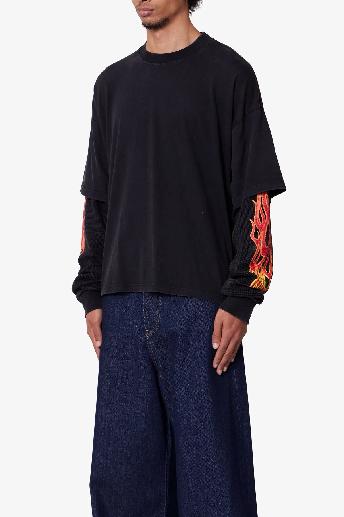 Double Layer Thermal Sleeve Tee - Washed Black - Image 4