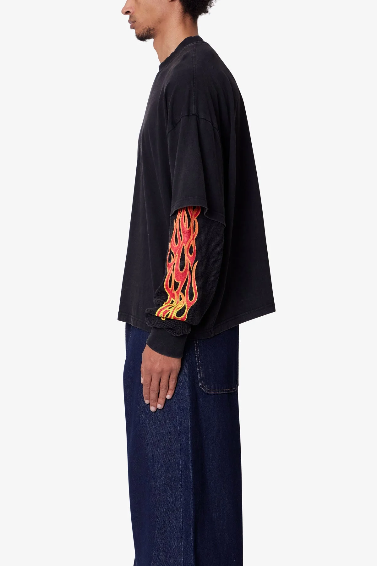 Double Layer Thermal Sleeve Tee - Washed Black - Image 5