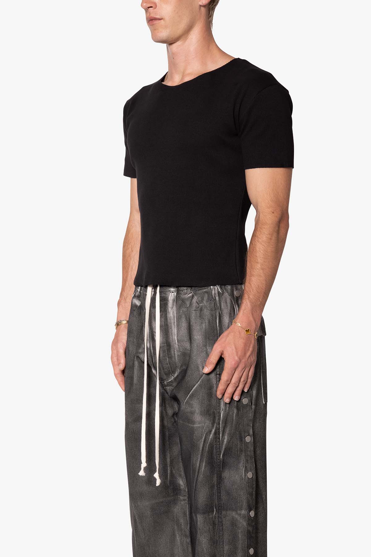 Fitted Ribbed Tee - Black - Image 3