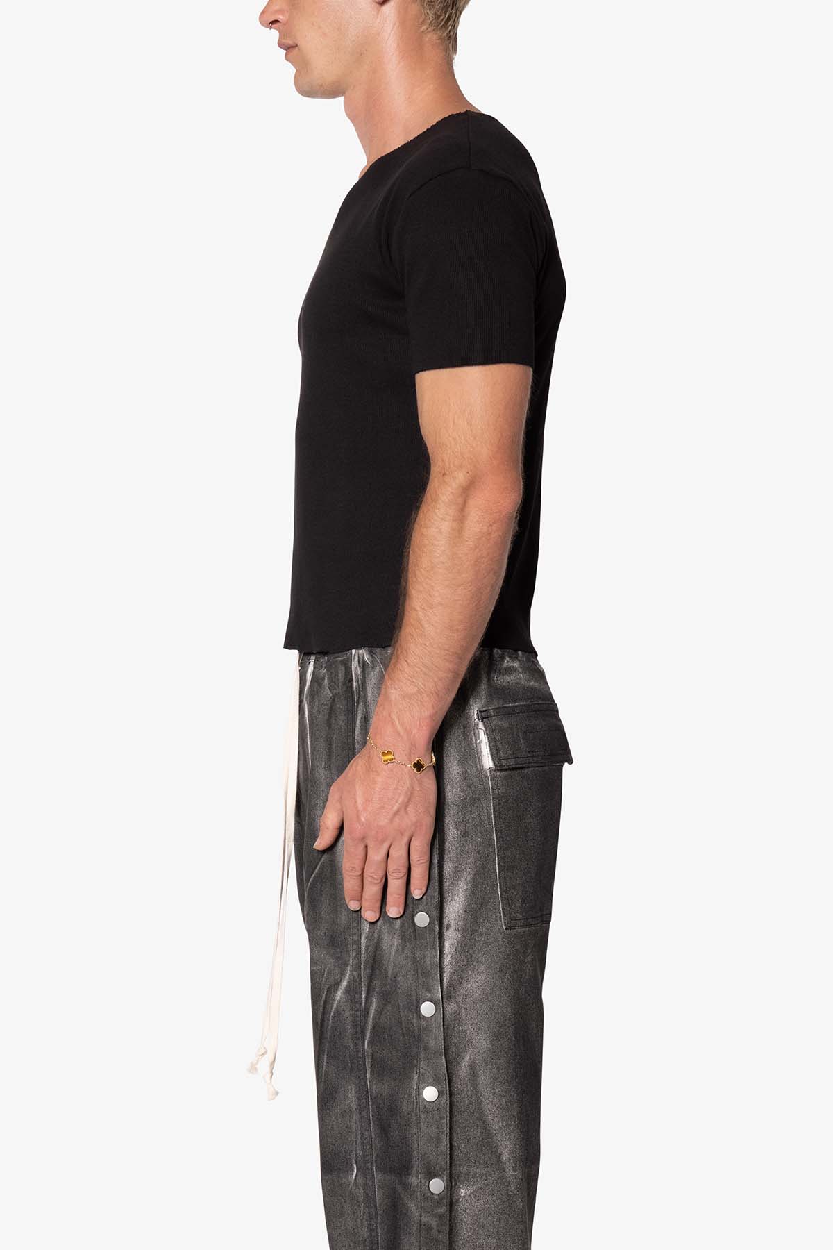 Fitted Ribbed Tee - Black - Image 4