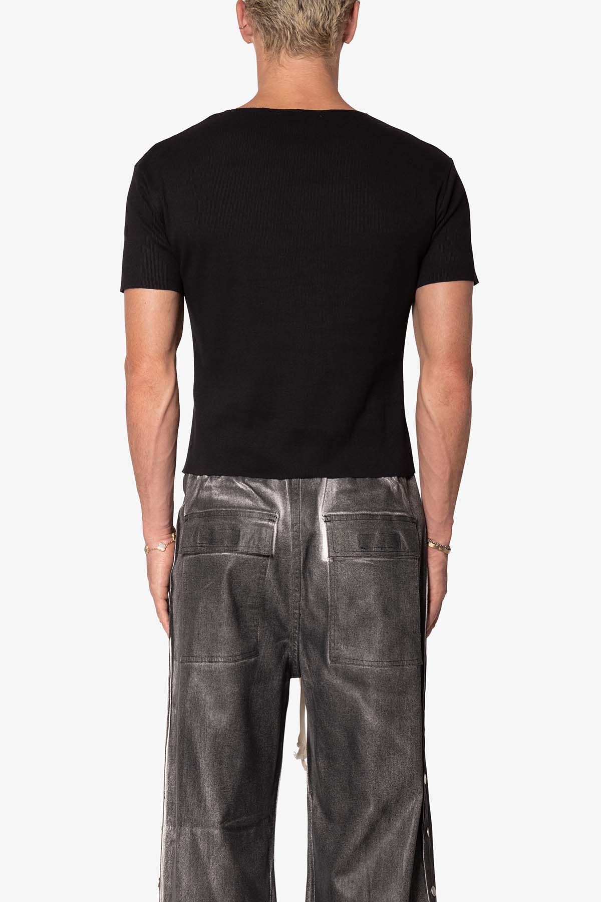 Fitted Ribbed Tee - Black - Image 5