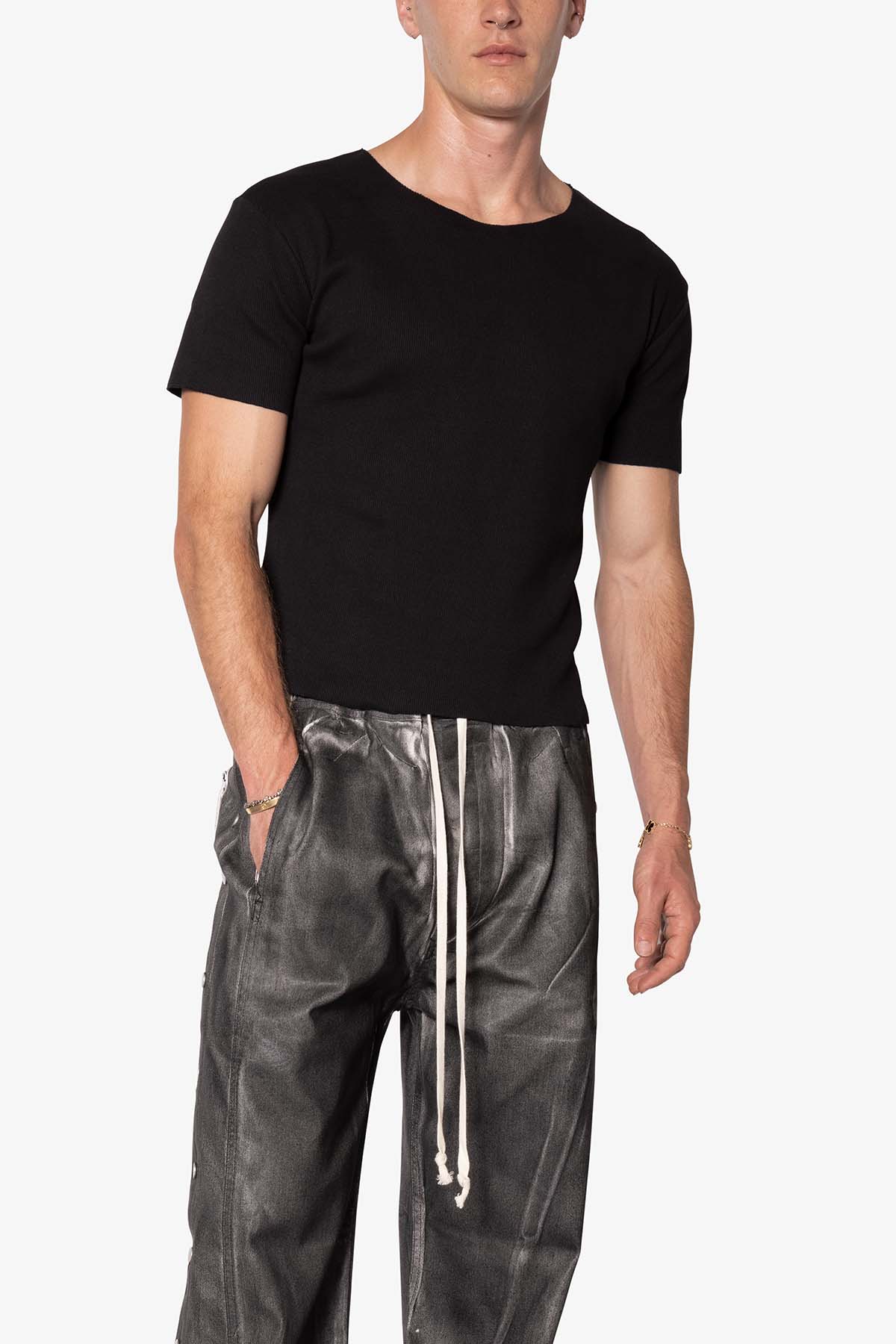 Fitted Ribbed Tee - Black - Image 6