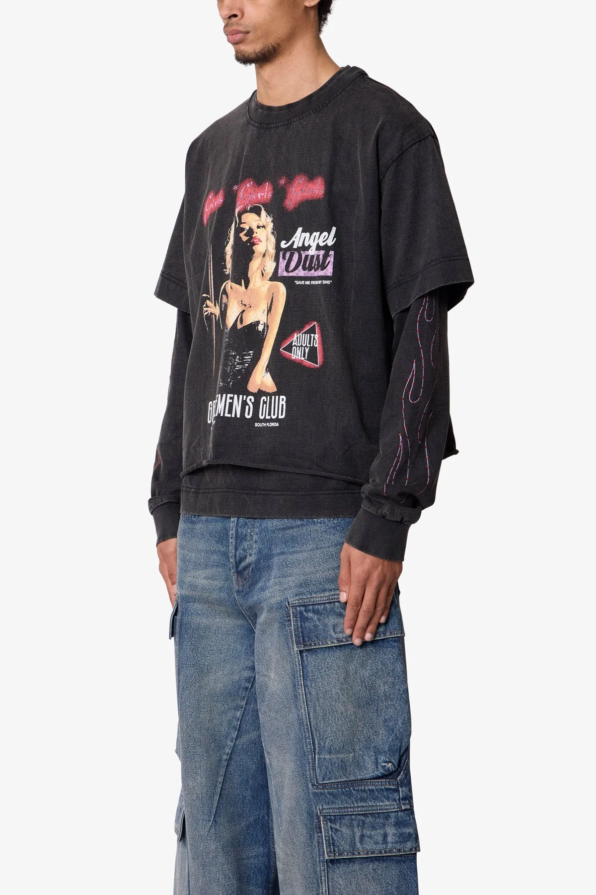 Gentlemens Club Printed L/S Tee - Washed Black - Image 3