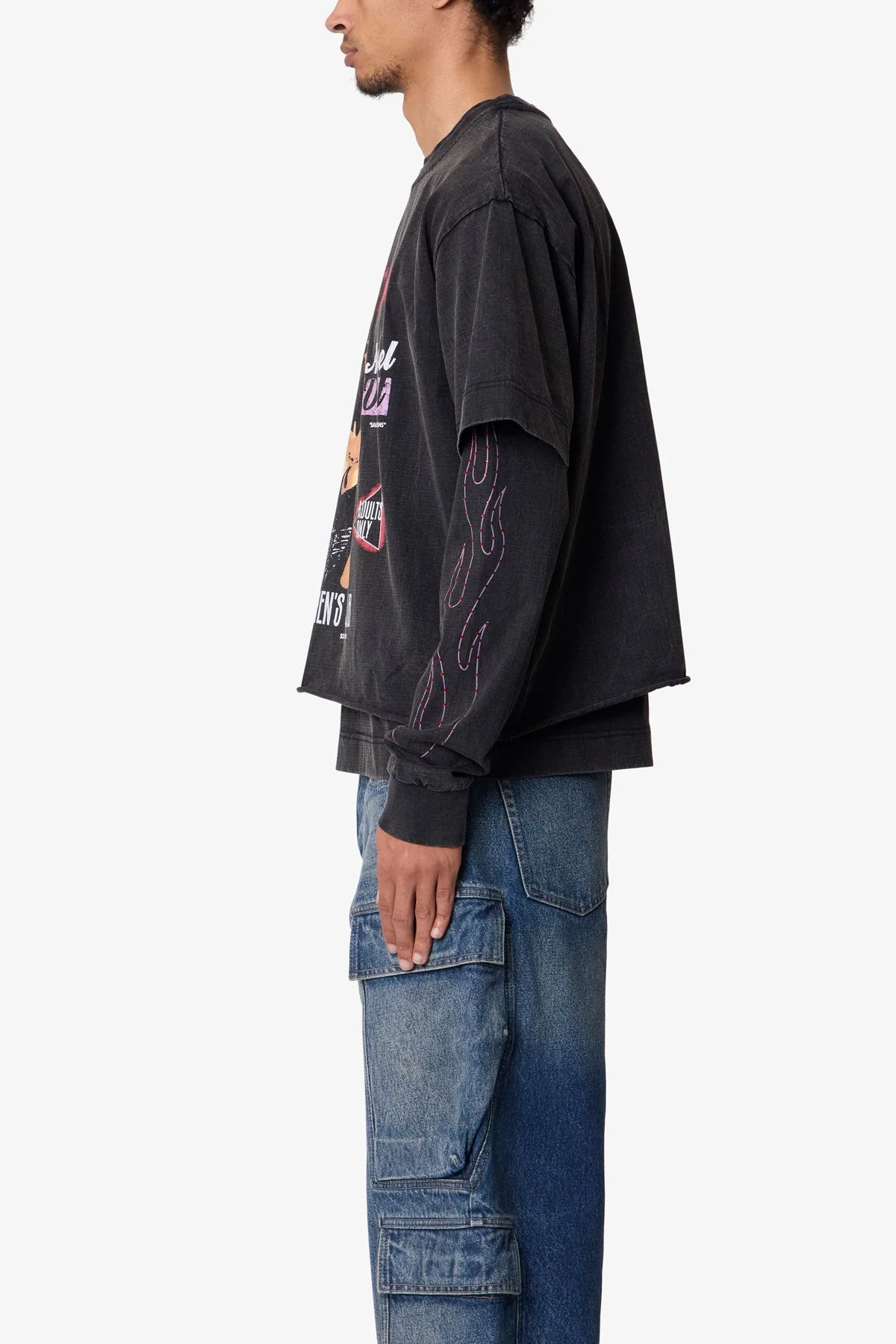 Gentlemens Club Printed L/S Tee - Washed Black - Image 4