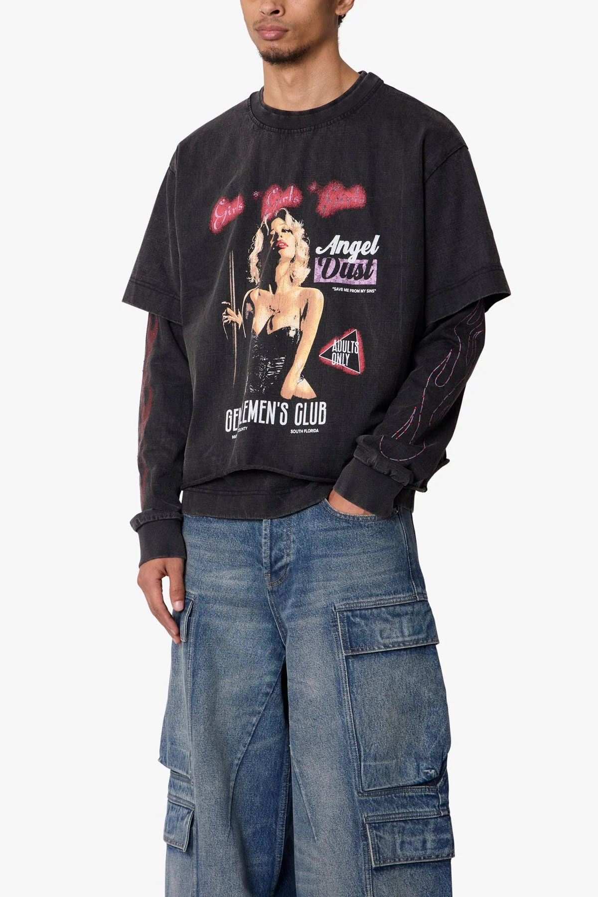 Gentlemens Club Printed L/S Tee - Washed Black - Image 6