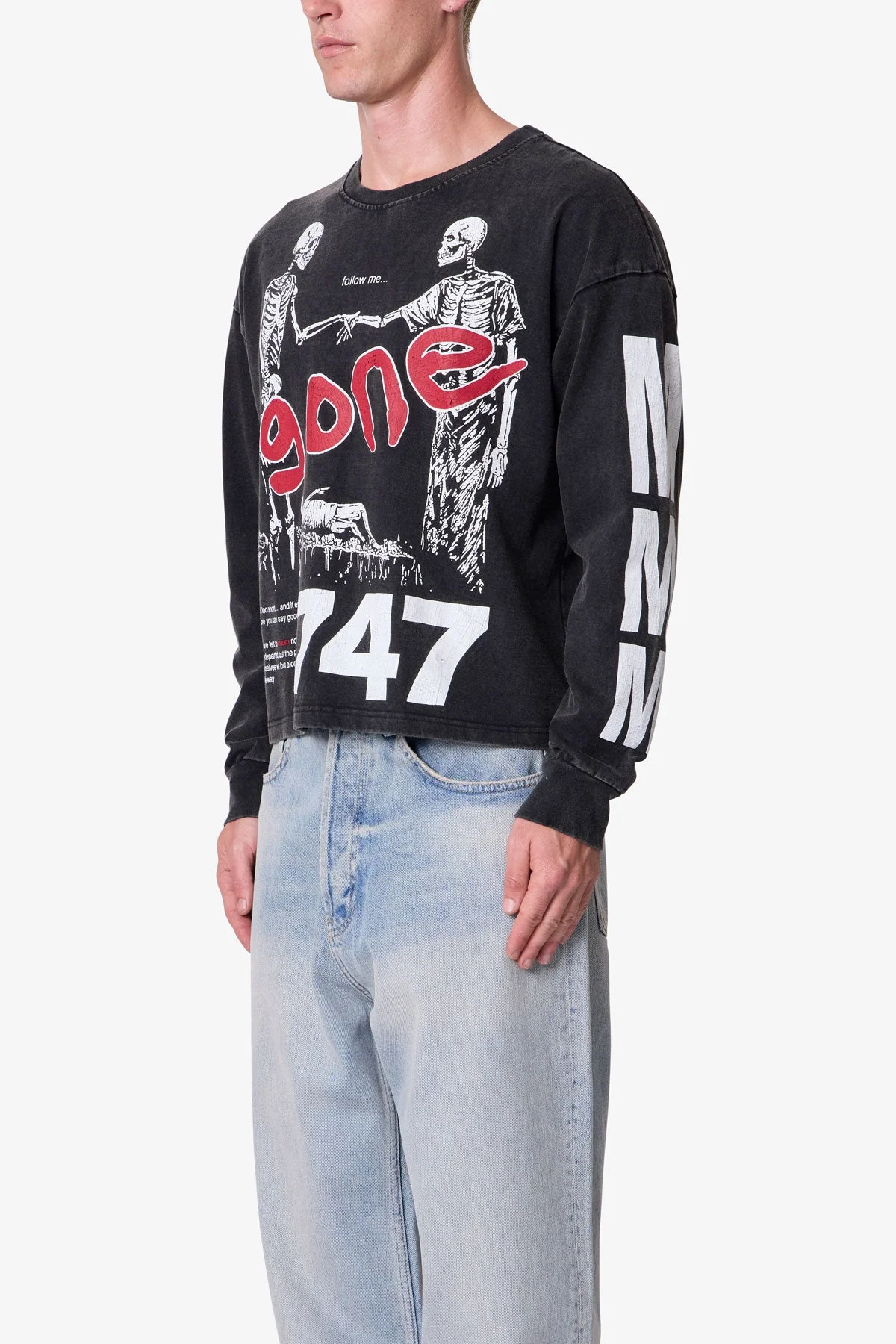Gone Skeleton Print L/S Tee - Black - Image 3