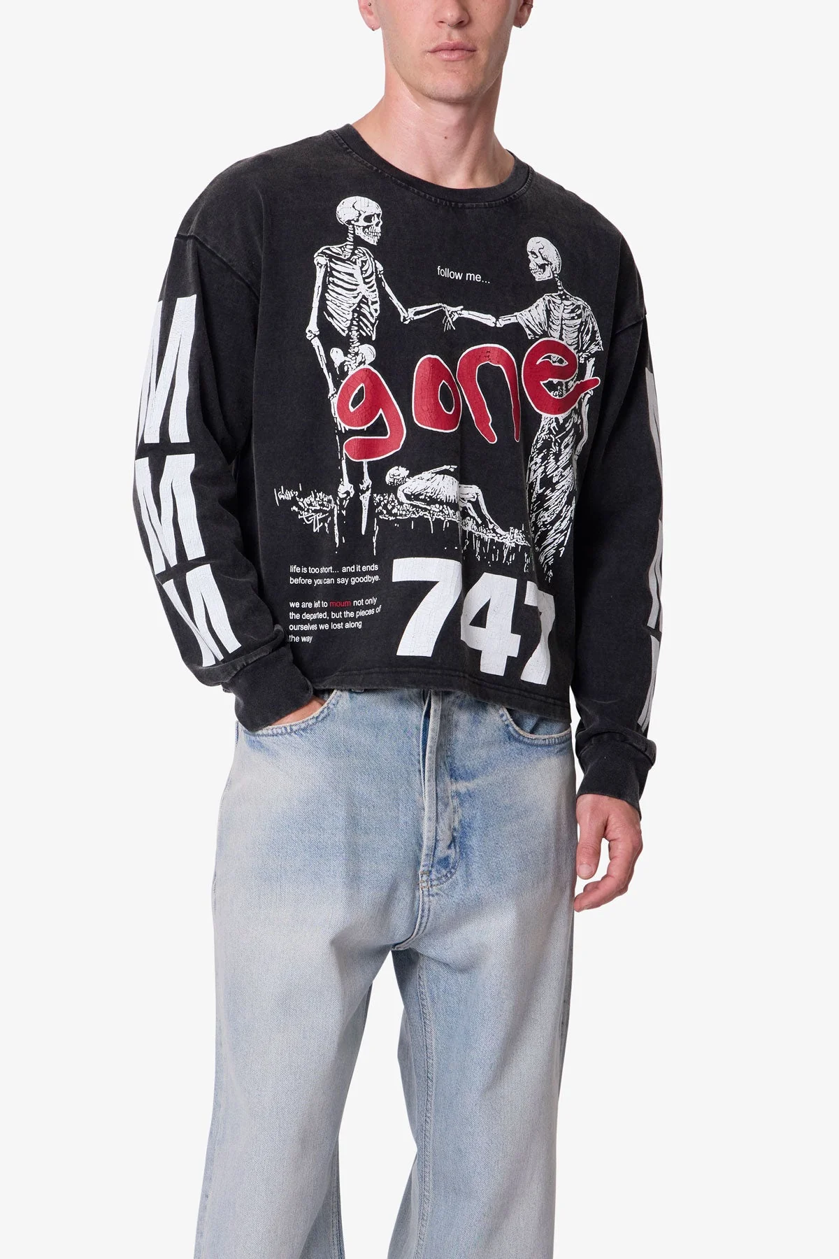 Gone Skeleton Print L/S Tee - Black - Image 6