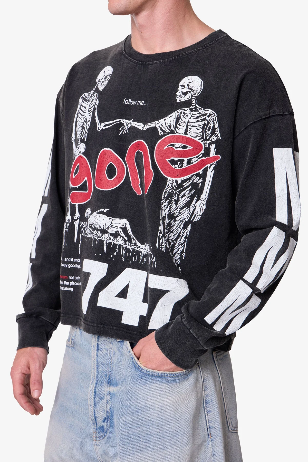 Gone Skeleton Print L/S Tee - Black - Image 7