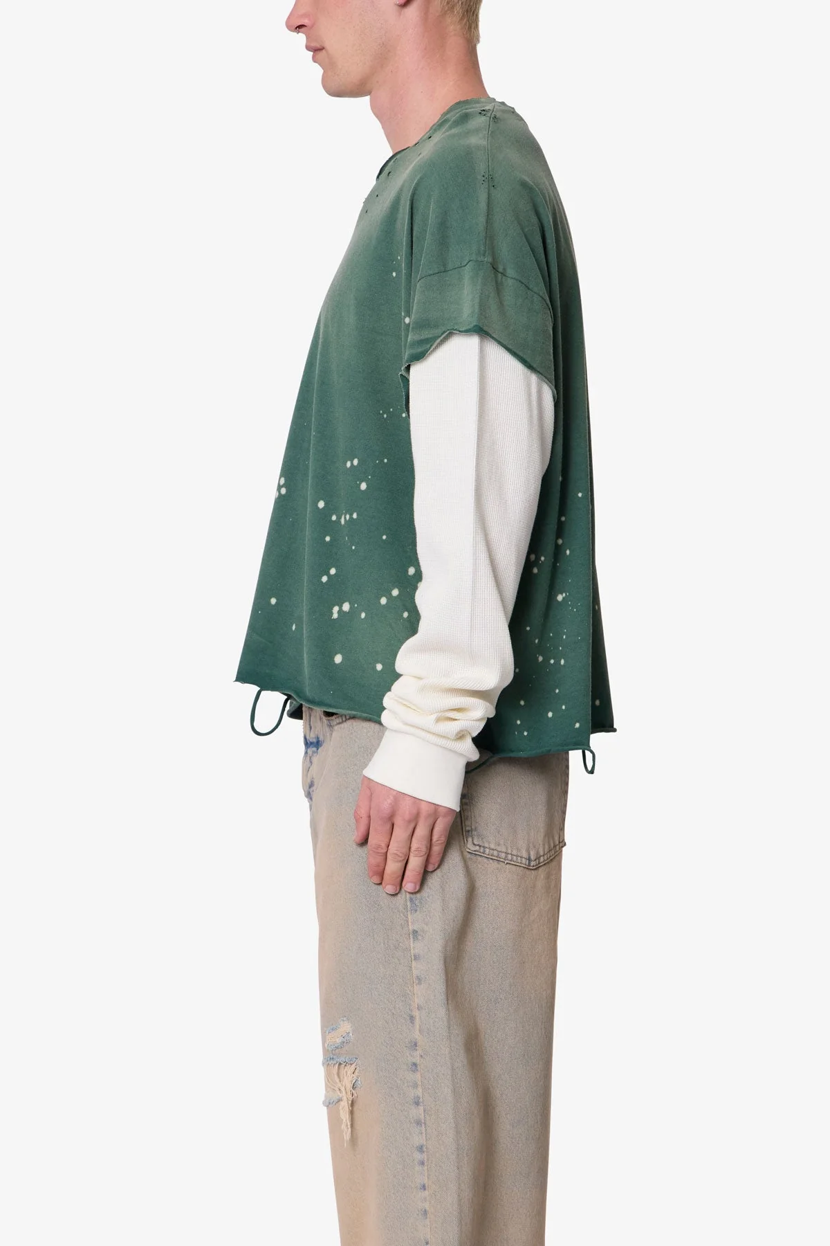 Layered Distressed Painted L/S Tee - Green - Image 4