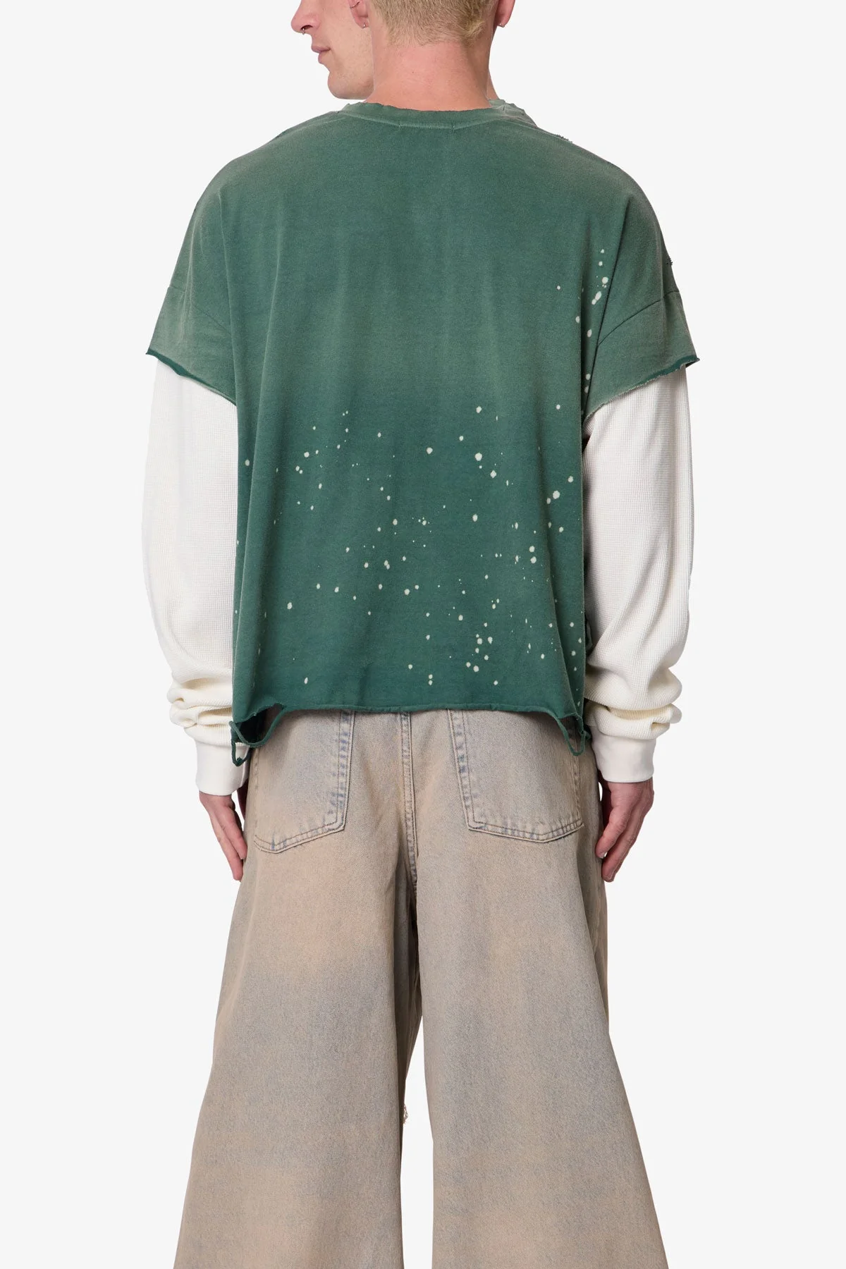 Layered Distressed Painted L/S Tee - Green - Image 5
