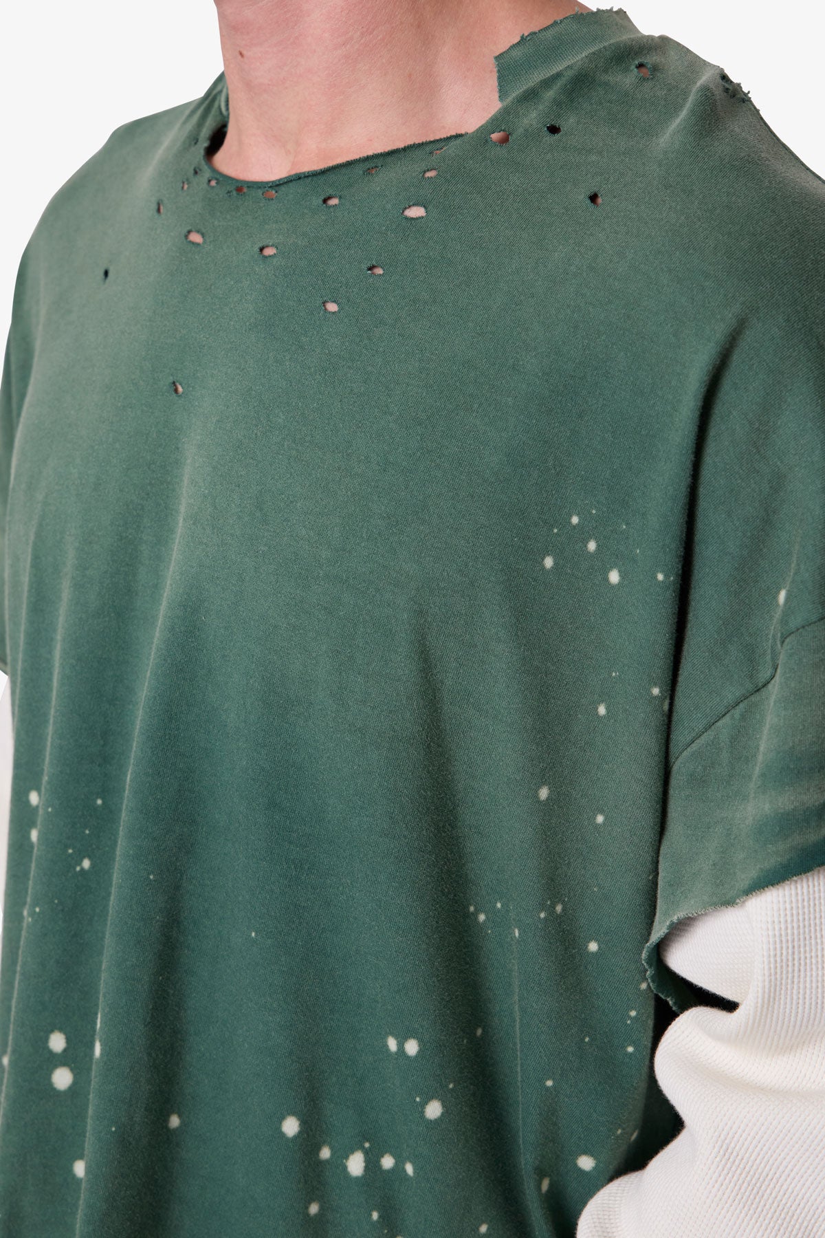 Layered Distressed Painted L/S Tee - Green - Image 7
