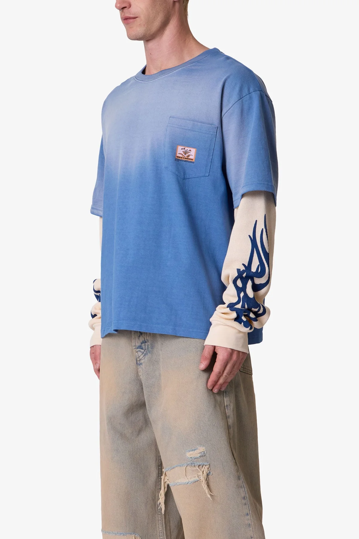 Layered Flame Pocket L/S Tee - Washed Blue - Image 3