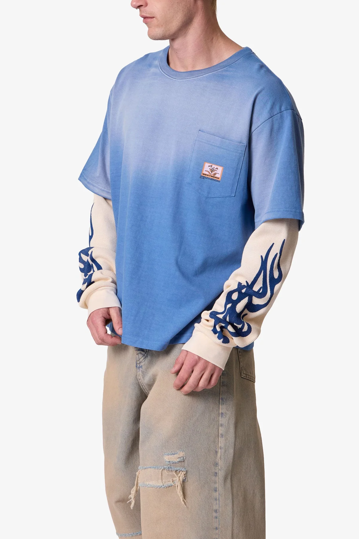 Layered Flame Pocket L/S Tee - Washed Blue - Image 6