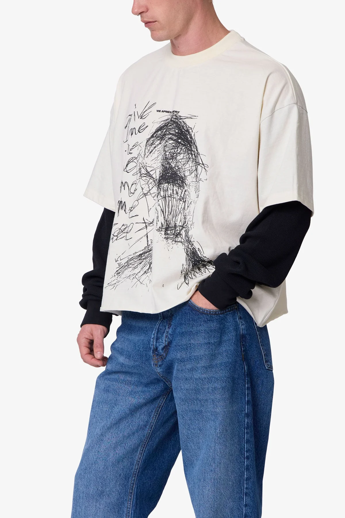 Layered Thermal Lost Tee - White/Black - Image 6