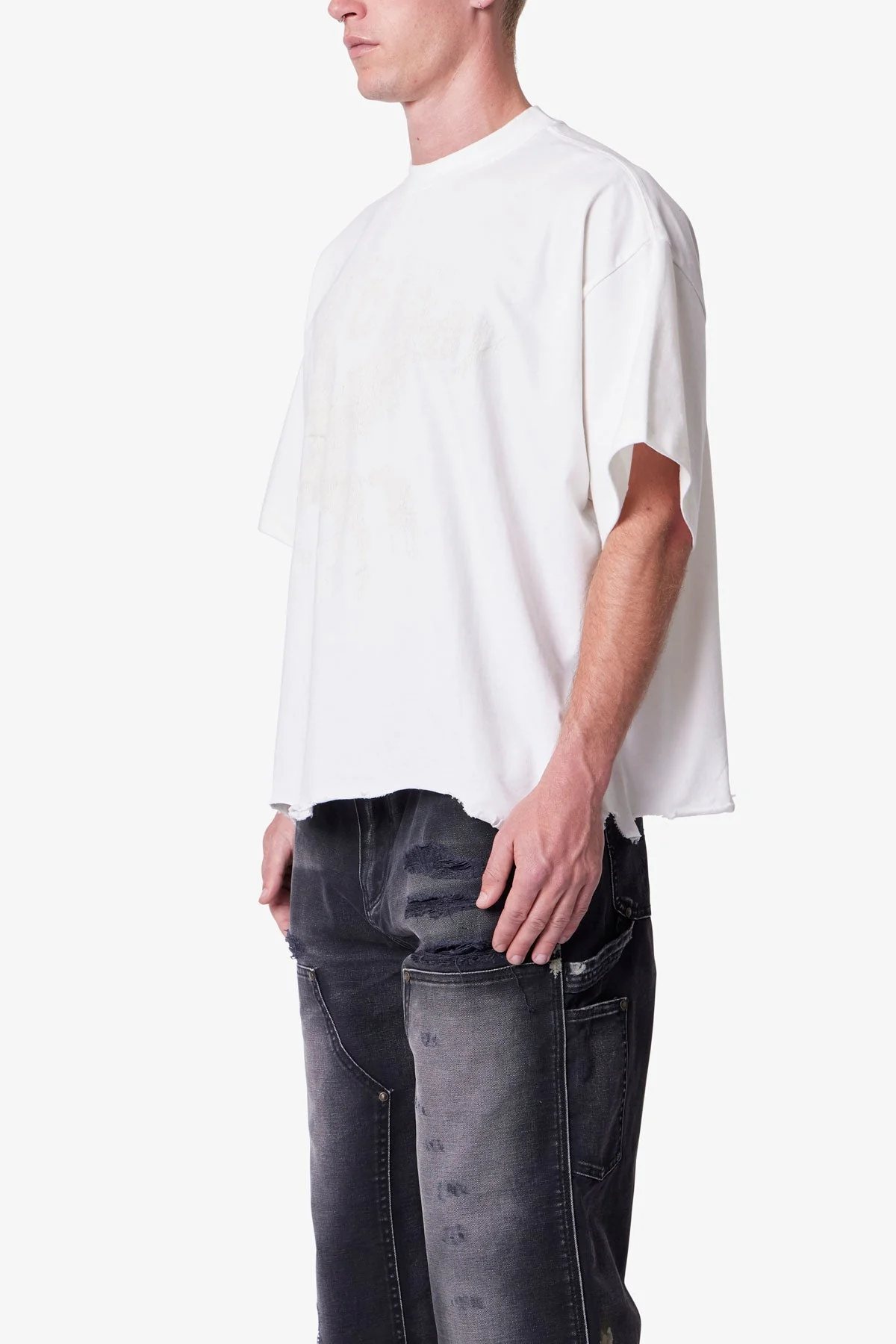 Moth Eaten Cropped Tee - White - Image 3