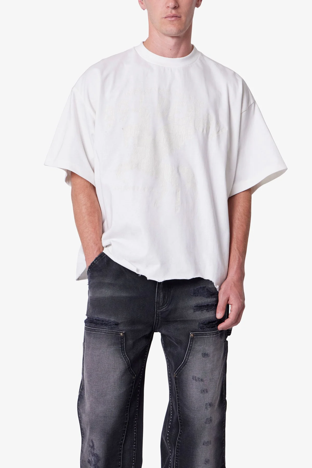 Moth Eaten Cropped Tee - White - Image 6