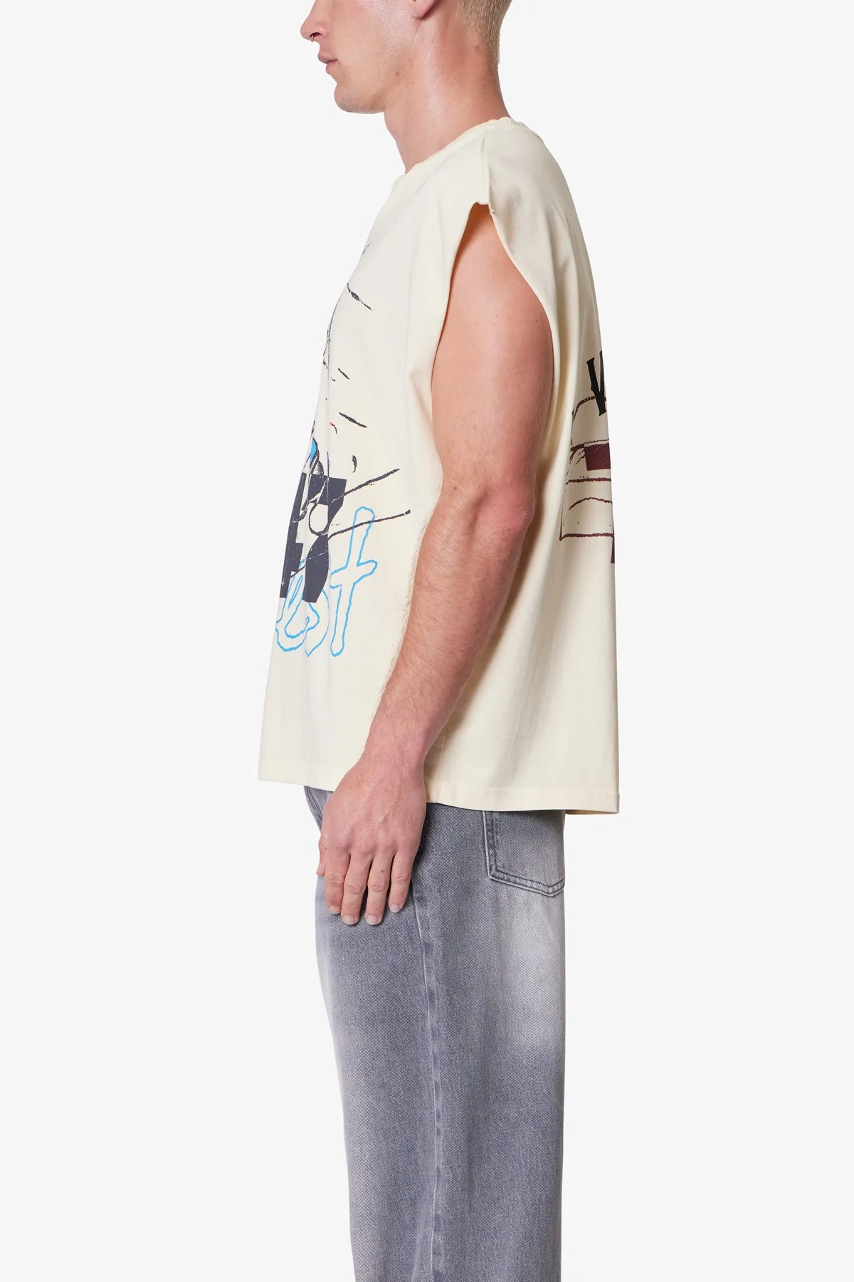 Nail Printed Cut Off Tee - Antique White - Image 4