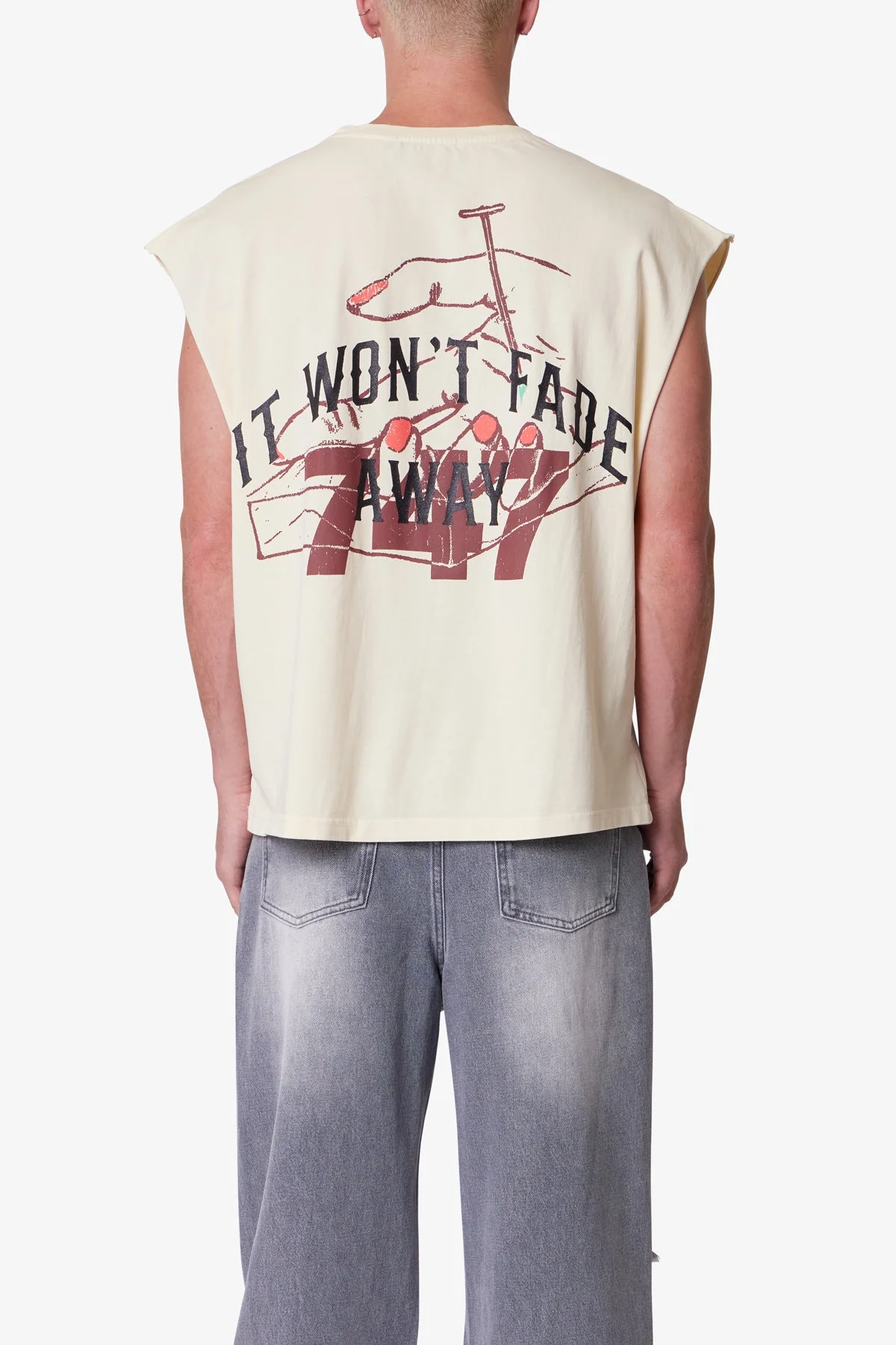 Nail Printed Cut Off Tee - Antique White - Image 5