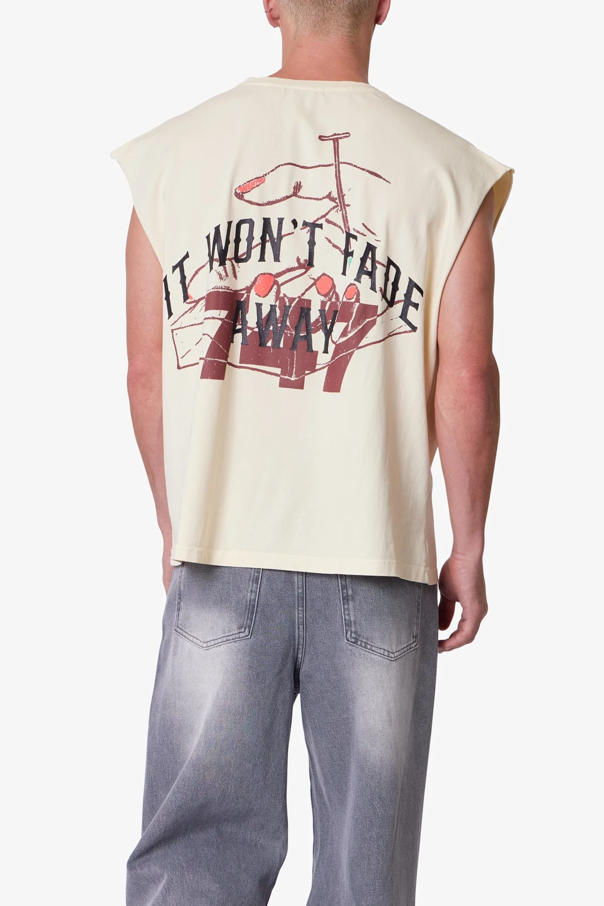 Nail Printed Cut Off Tee - Antique White - Image 6