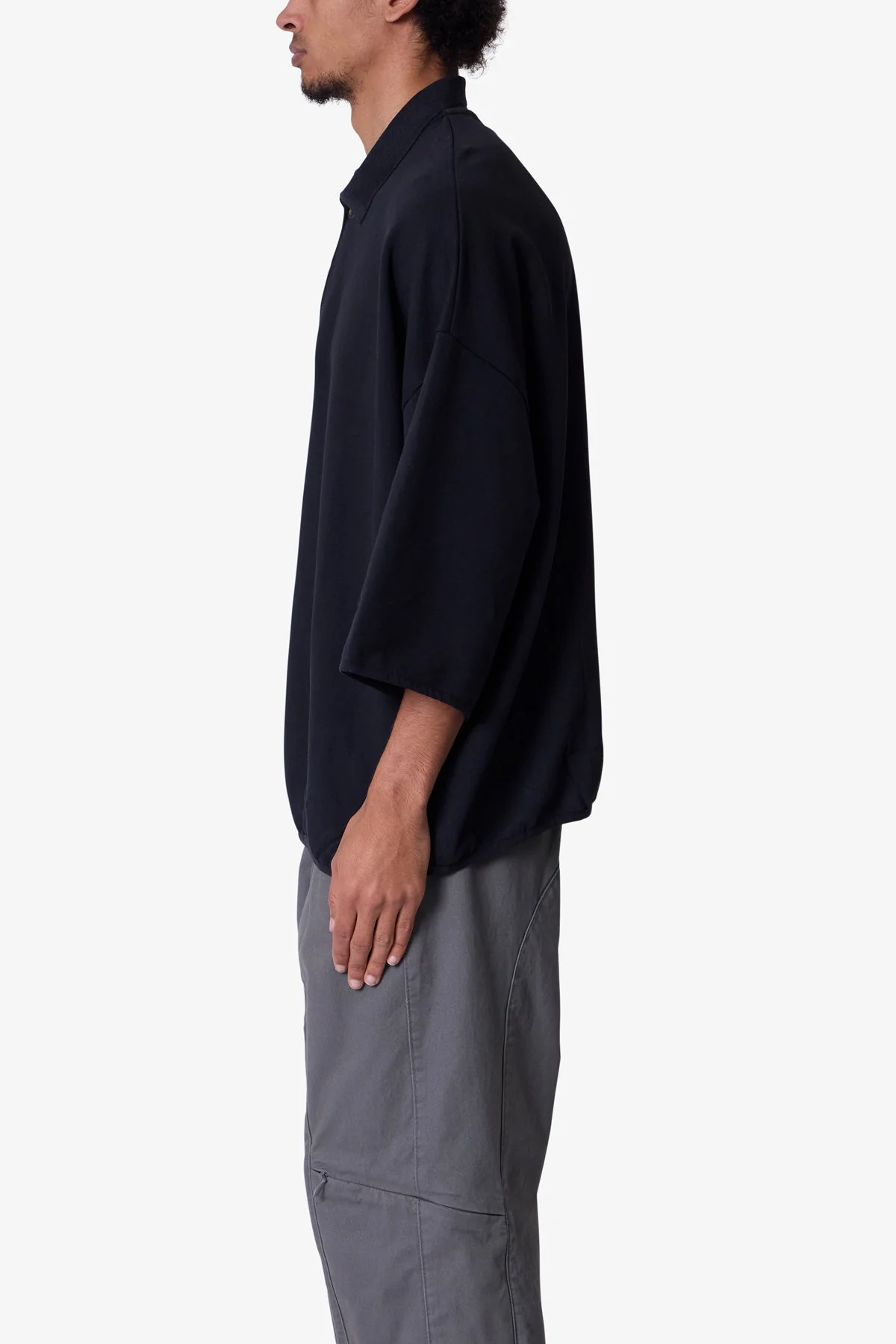 Oversized Knit Polo S/S Shirt - Black - Image 4