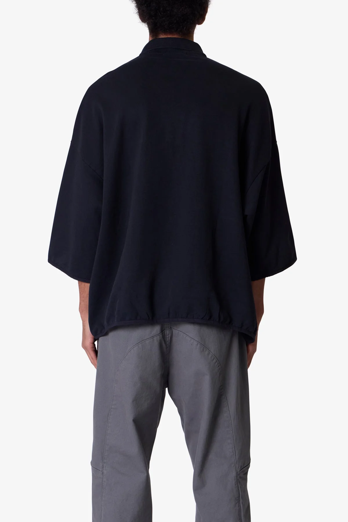 Oversized Knit Polo S/S Shirt - Black - Image 5