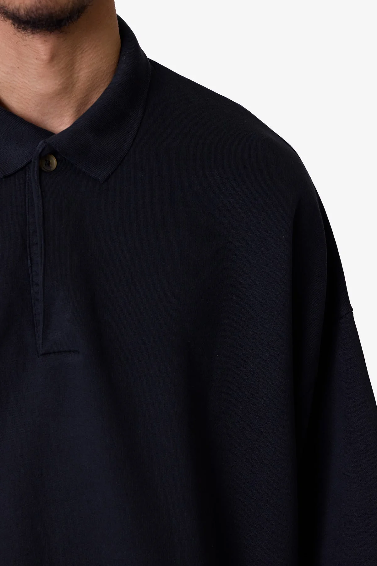 Oversized Knit Polo S/S Shirt - Black - Image 8