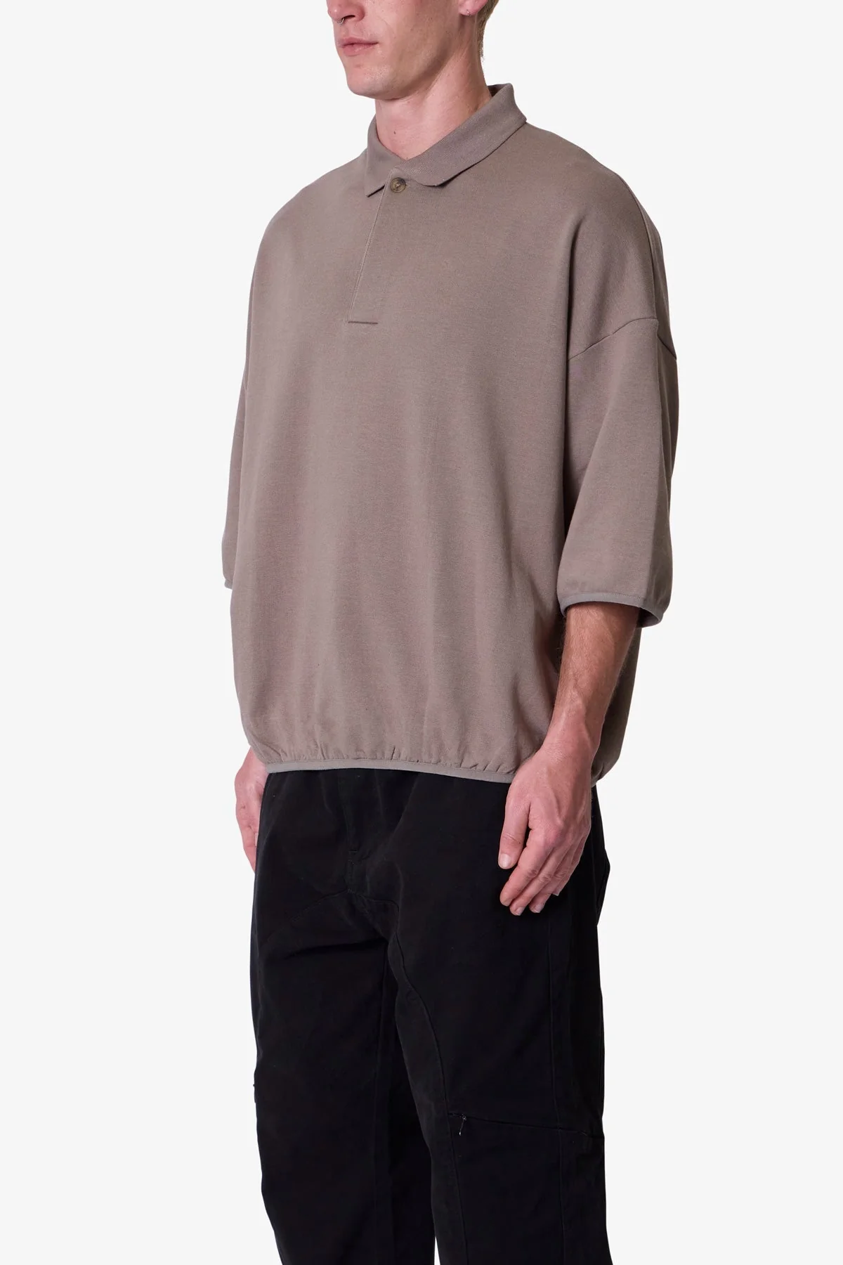Oversized Knit Polo S/S Shirt - Bone - Image 3