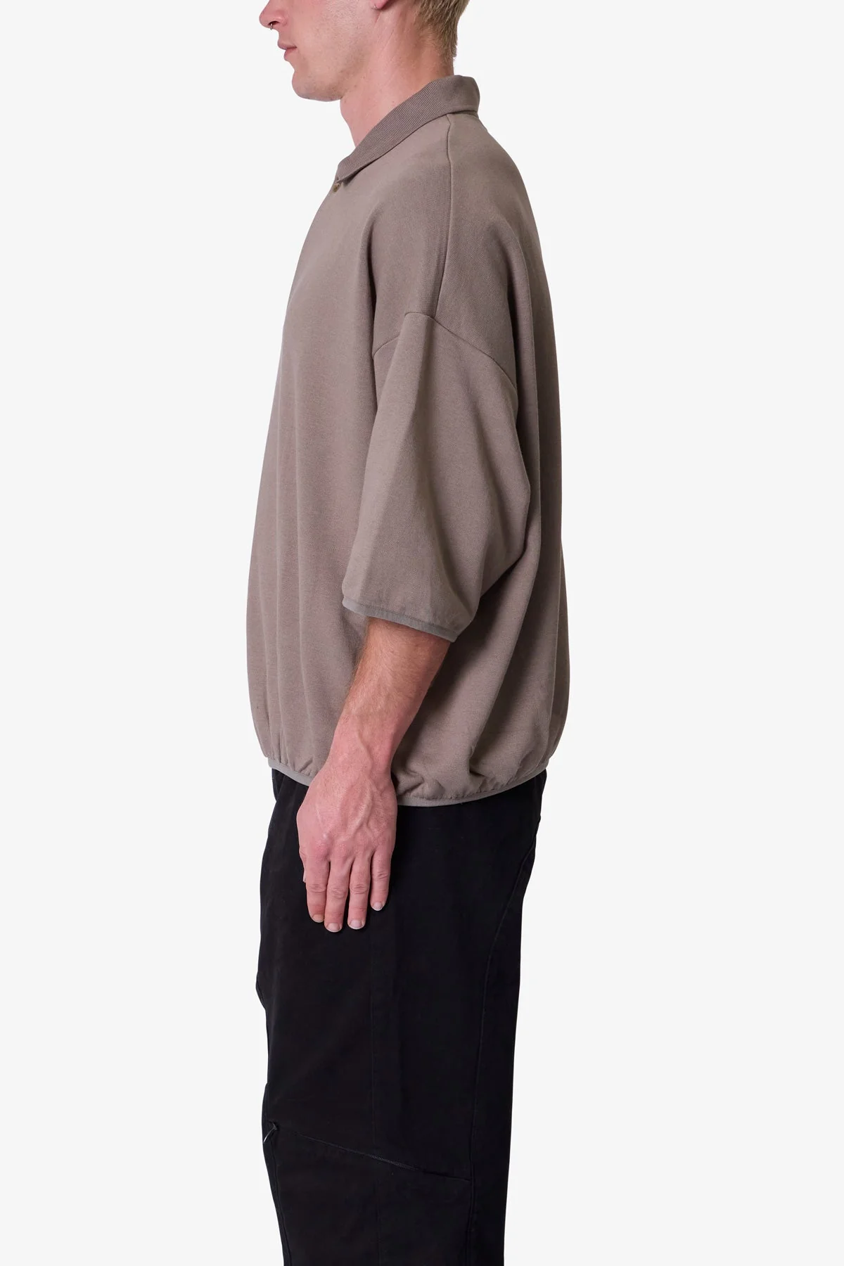 Oversized Knit Polo S/S Shirt - Bone - Image 4