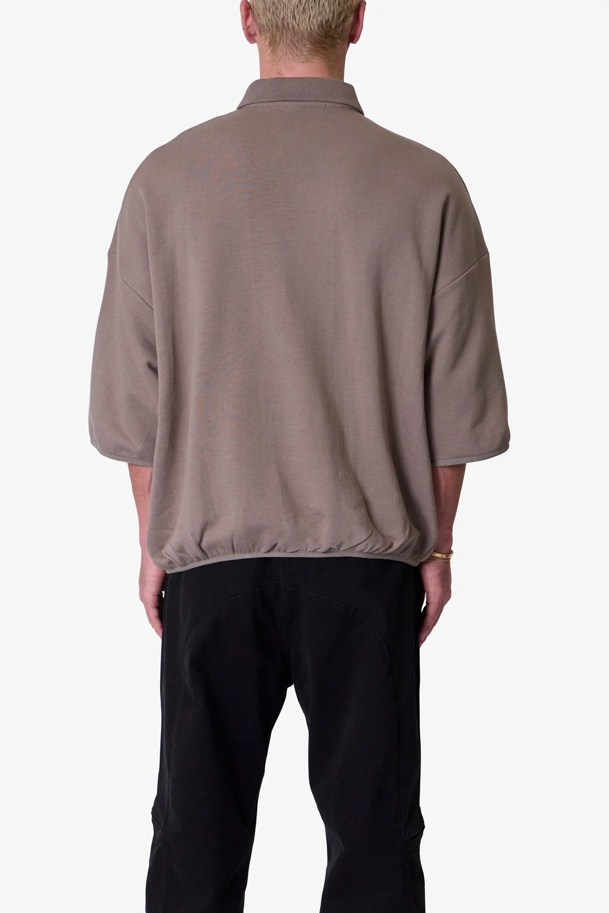 Oversized Knit Polo S/S Shirt - Bone - Image 5