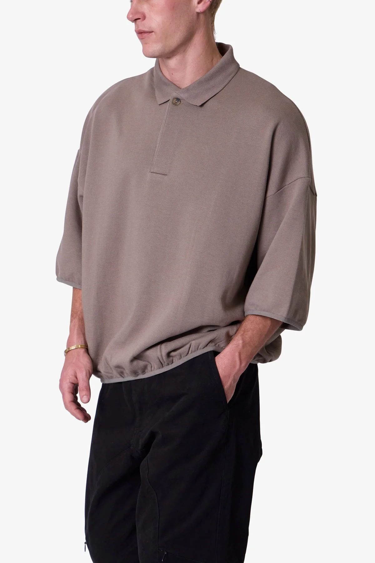 Oversized Knit Polo S/S Shirt - Bone - Image 6